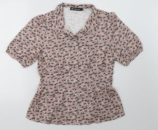 Allegra K Womens Red Floral  Basic Button-Up Size M