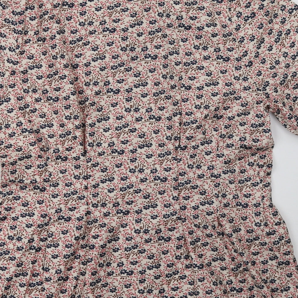 Allegra K Womens Red Floral  Basic Button-Up Size M