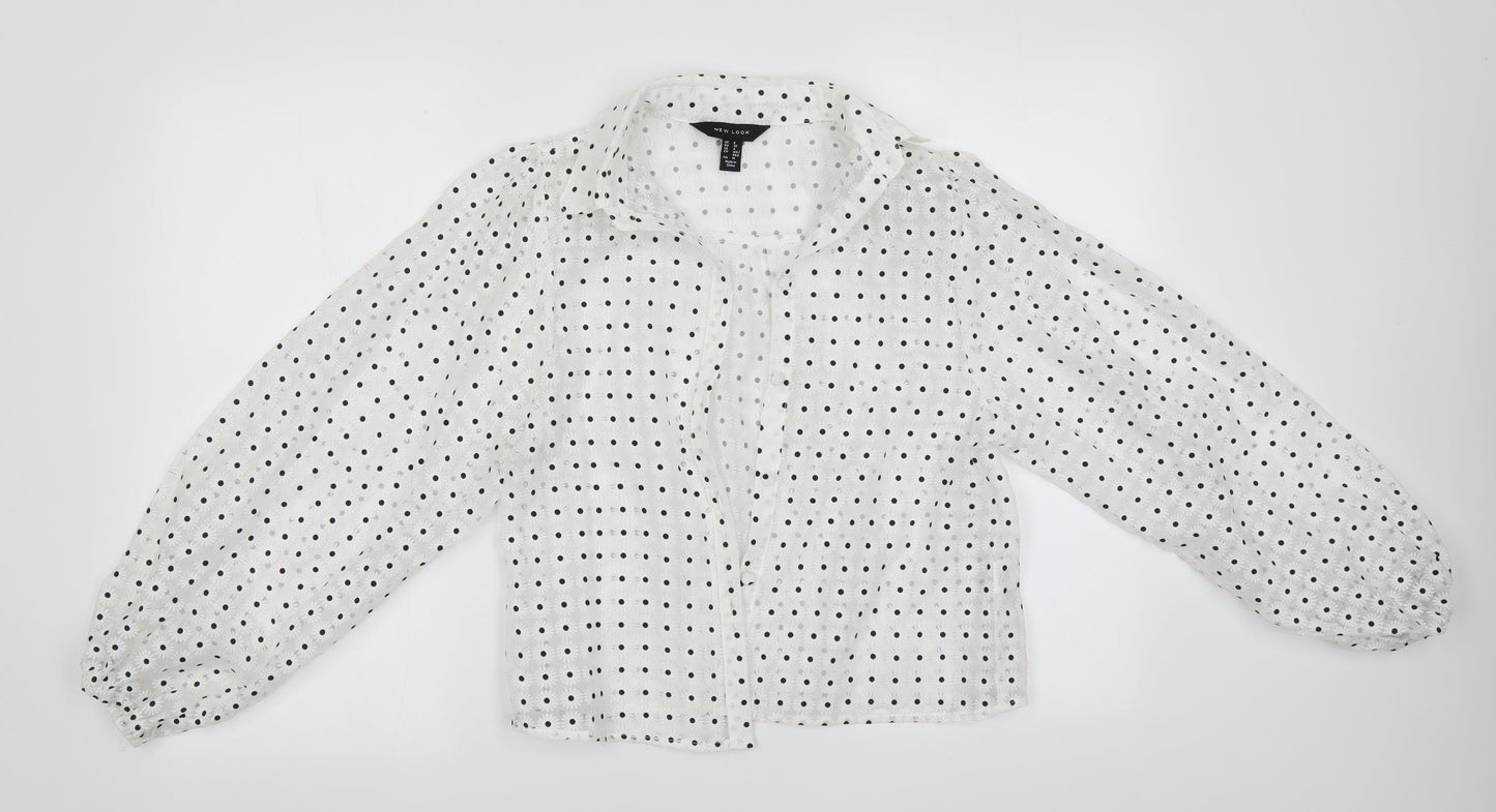 New Look Womens White Floral  Basic Button-Up Size 8