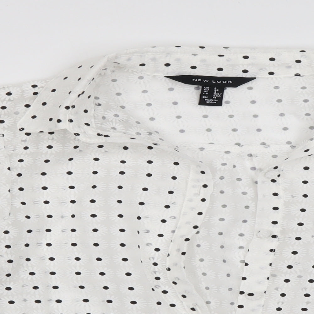 New Look Womens White Floral  Basic Button-Up Size 8