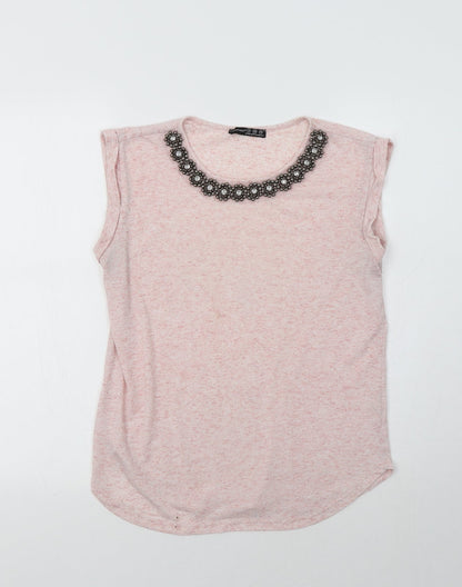 Preloved Primark Womens Pink   Basic Blouse Size 8  - Embellished Collar - Front
