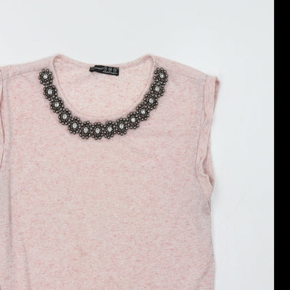 Preloved Primark Womens Pink   Basic Blouse Size 8  - Embellished Collar - Detail