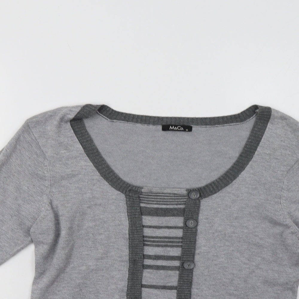 M&Co Womens Grey Striped  Pullover Jumper Size M