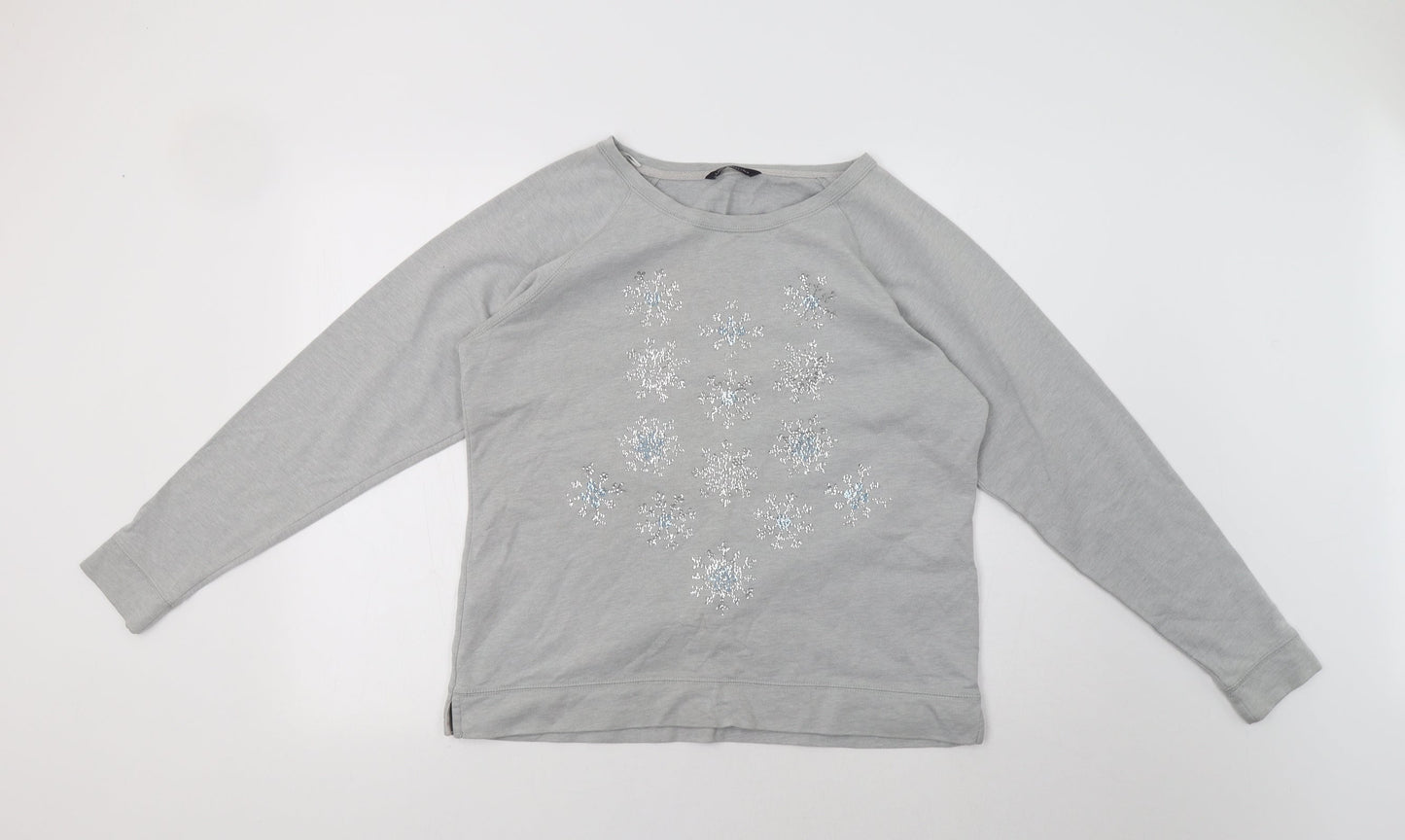 M&S Womens Grey   Pullover Sweatshirt Size 14  - Snow Flakes
