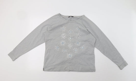 M&S Womens Grey   Pullover Sweatshirt Size 14  - Snow Flakes