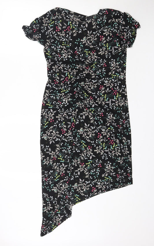 By Very Womens Black Floral  Mini  Size 10  - Asymmetric Hem