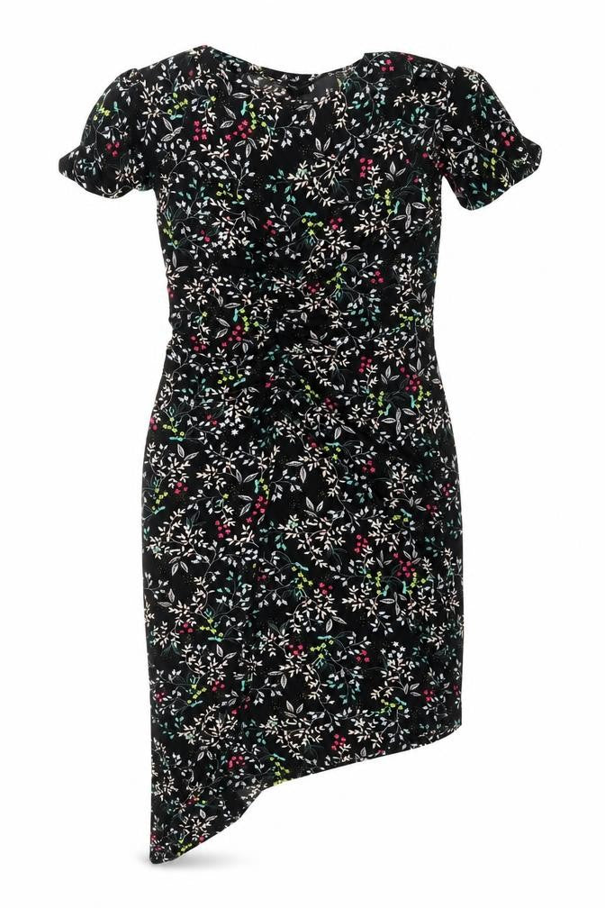 Very Womens Black Floral Mini Size 10 - Asymmetric Hem