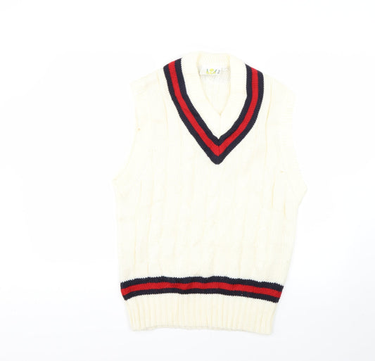 prest Mens White Striped  Pullover Jumper