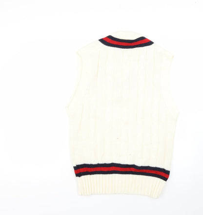 Preloved prest Mens White Striped  Pullover Jumper - Back