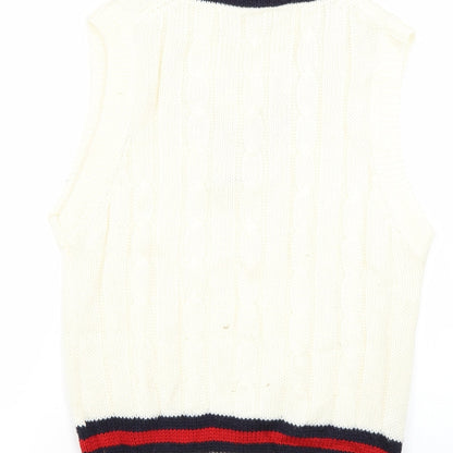 Preloved prest Mens White Striped  Pullover Jumper - Label
