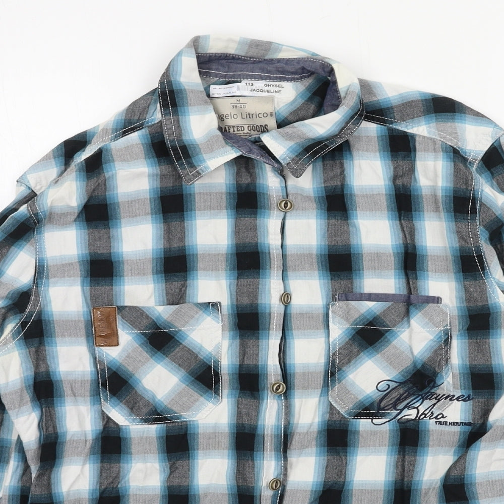 Angelo Litrico Mens Black Check   Button-Up Size M
