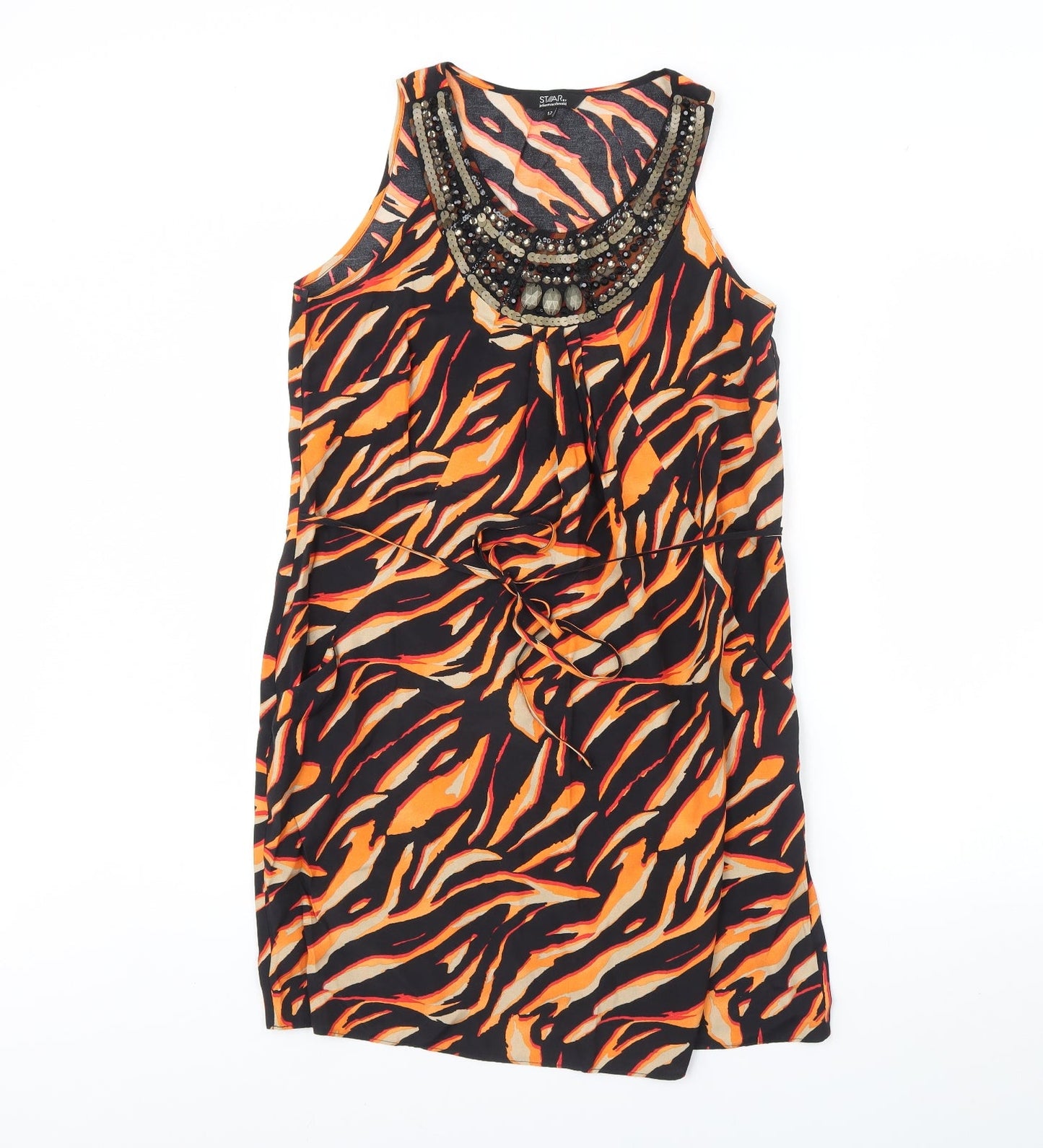 Julien Macdonald Womens Black Animal Print  Shift  Size 12