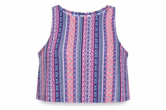 Divided Womens Blue Striped  Cropped Tank Size M