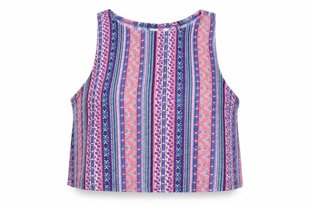 Divided Womens Blue Striped  Cropped Tank Size M