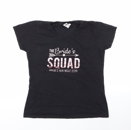 Fruit of the Loom Womens Black Geometric  Basic T-Shirt Size L