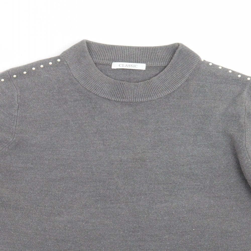 Marks and Spencer Womens Grey  Knit Pullover Jumper Size 16  - beaded sleeves