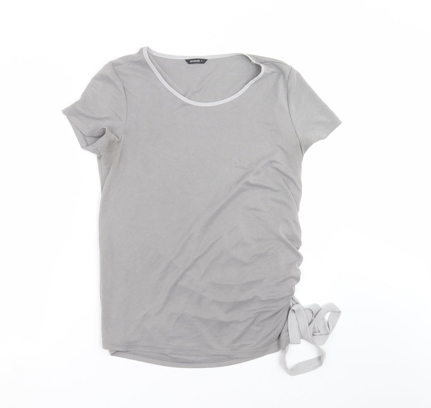 Roman Womens Grey   Basic T-Shirt Size 12  - ruched side