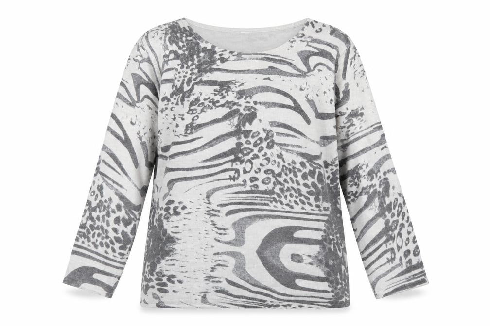 Ann Marie Womens Grey Animal Print  Pullover Jumper Size L  - Leopard print