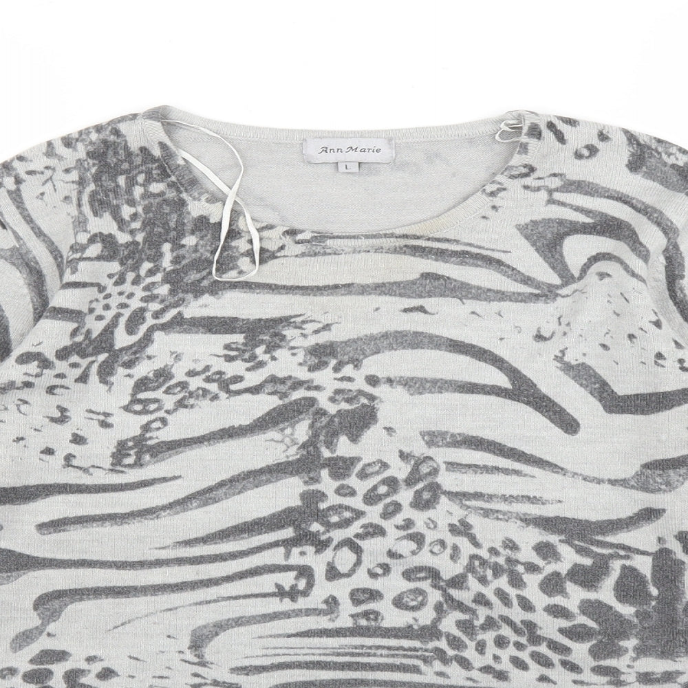 Ann Marie Womens Grey Animal Print  Pullover Jumper Size L  - Leopard print