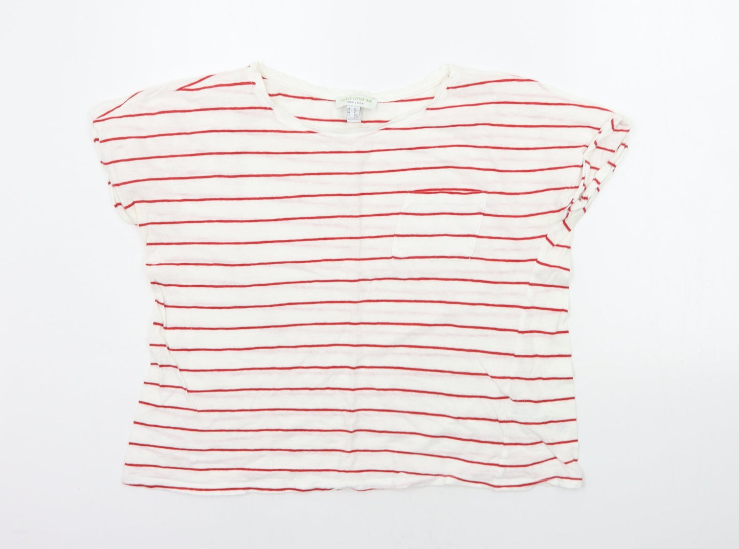 New Look Womens White Striped  Basic T-Shirt Size 8