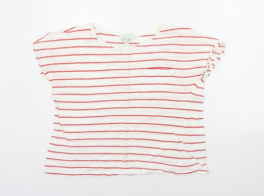 New Look Womens White Striped  Basic T-Shirt Size 8