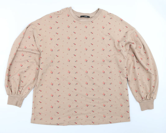 George Womens Beige Floral  Pullover Sweatshirt Size L