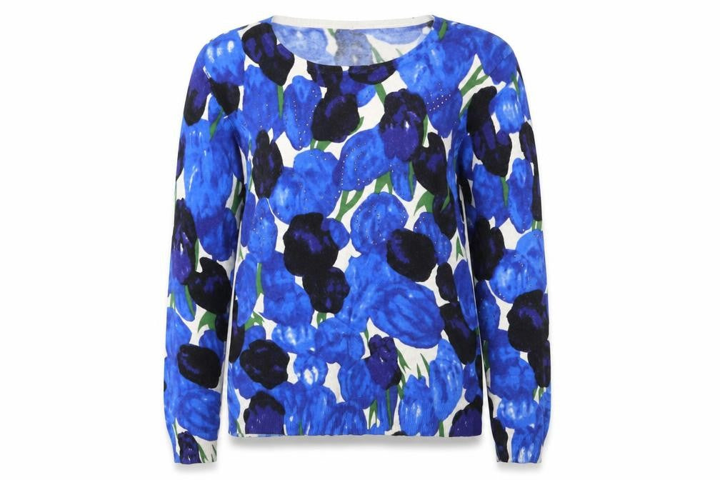 Preworn Womens Blue Floral  Pullover Jumper One Size