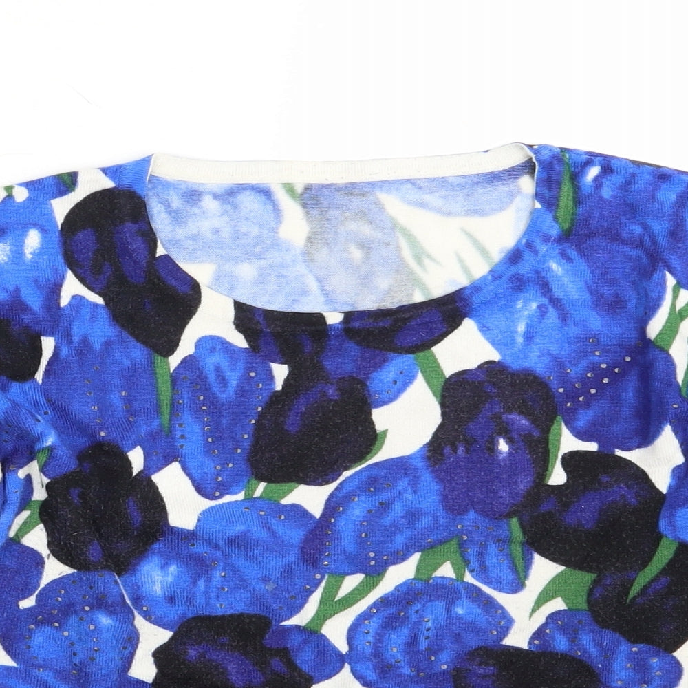 Preworn Womens Blue Floral  Pullover Jumper One Size