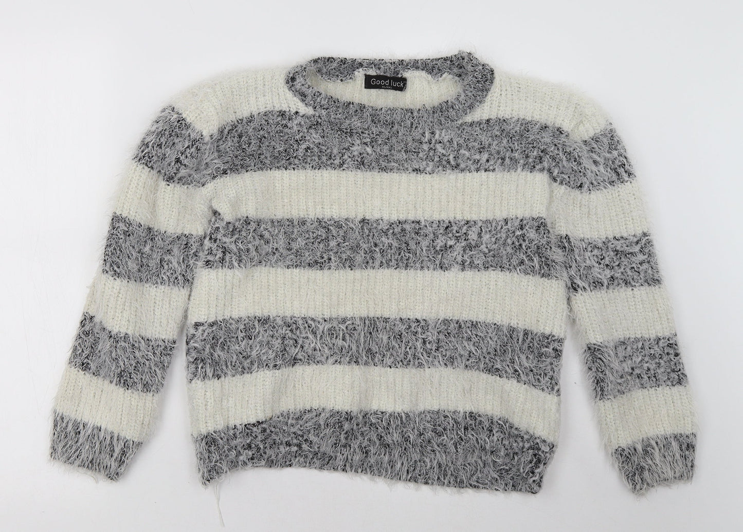 good luck Womens Grey Striped  Pullover Sweatshirt Size XL