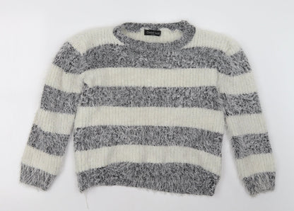 good luck Womens Grey Striped  Pullover Sweatshirt Size XL
