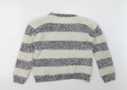 good luck Womens Grey Striped  Pullover Sweatshirt Size XL