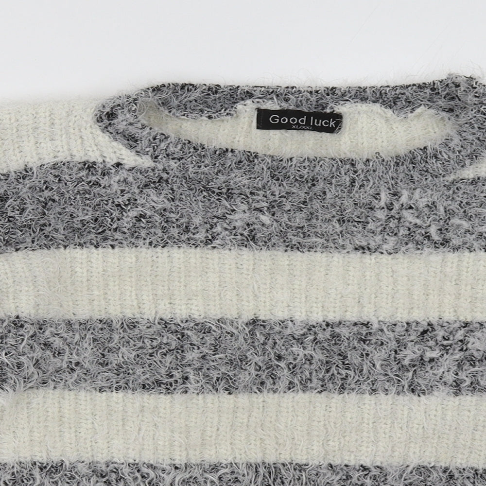 good luck Womens Grey Striped  Pullover Sweatshirt Size XL