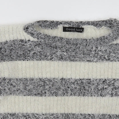 good luck Womens Grey Striped  Pullover Sweatshirt Size XL