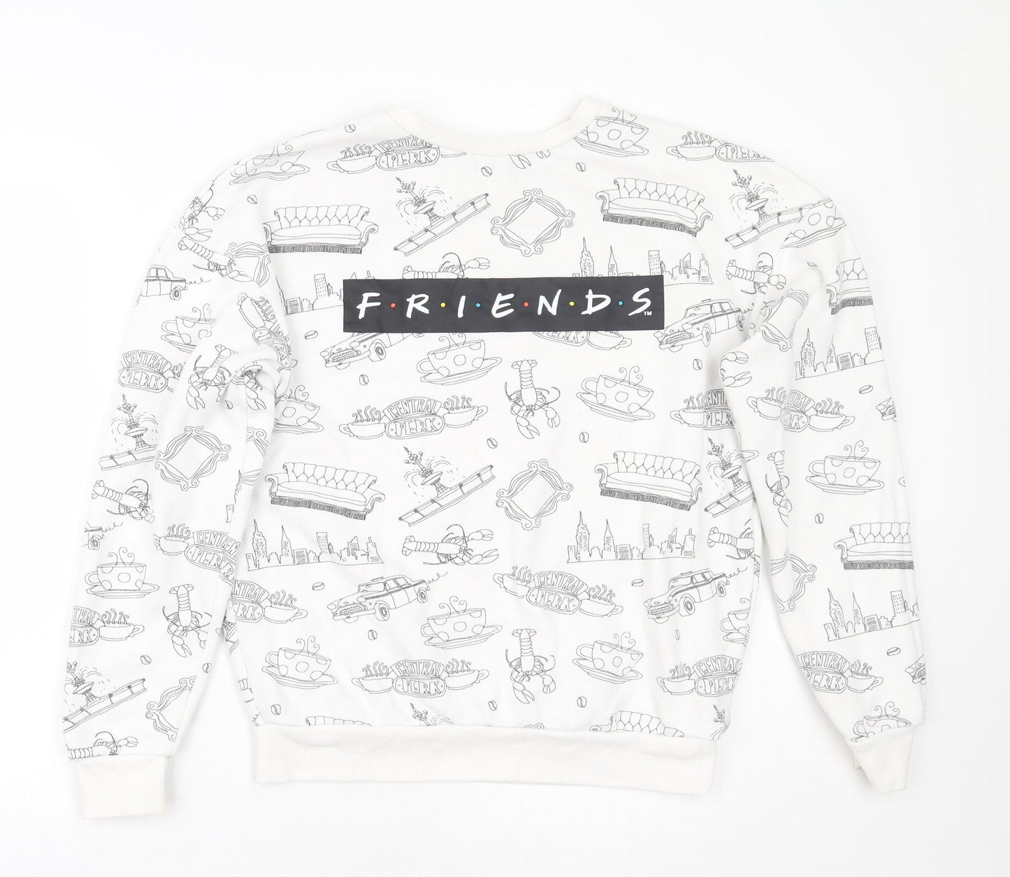 Primark Womens White Geometric  Pullover Jumper Size XS  - Friends Central Perk