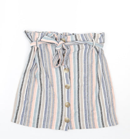 New Look Womens White Striped  A-Line Skirt Size 10