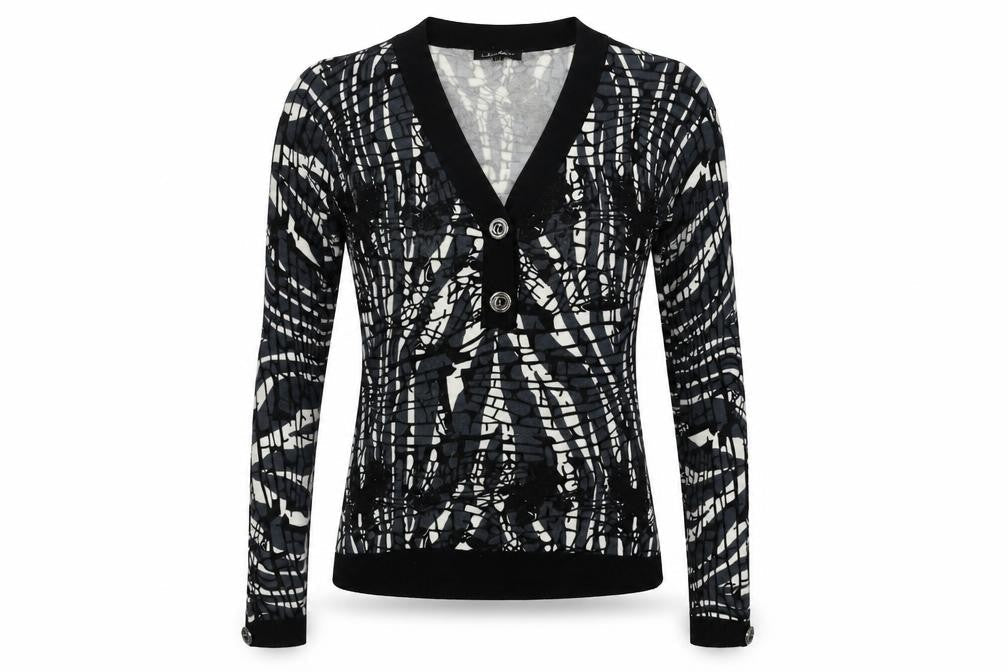 Leo Guy Womens Black Geometric  Pullover Jumper Size M