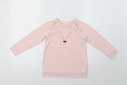 H&M Girls Pink   Pullover Sweatshirt Size 5 Years  - Rudolph