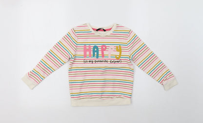Preloved George Girls Multicoloured Striped  Pullover Sweatshirt Size 5-6 Years  - Happy - Front
