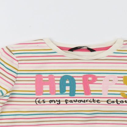 Preloved George Girls Multicoloured Striped  Pullover Sweatshirt Size 5-6 Years  - Happy - Detail