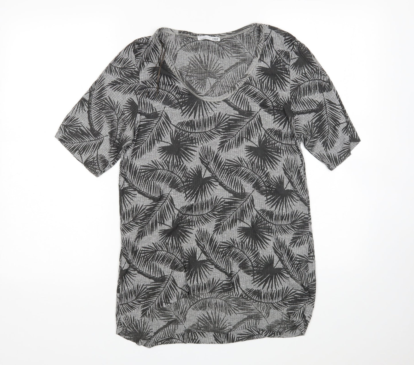 Zara Womens Grey Floral  Basic T-Shirt Size S