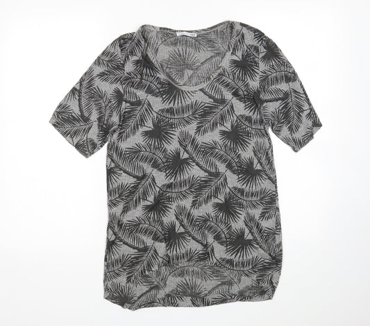 Zara Womens Grey Floral  Basic T-Shirt Size S