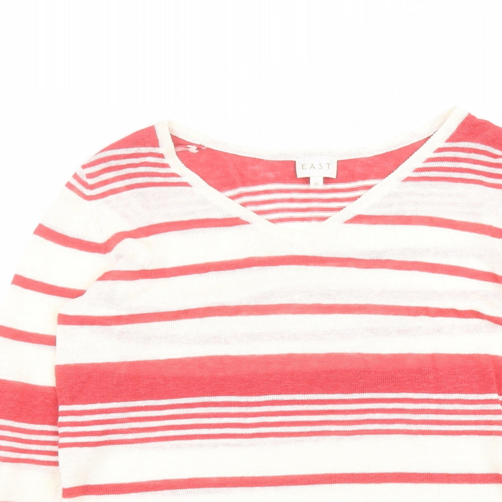 EAST Womens White Striped  Basic T-Shirt Size XS