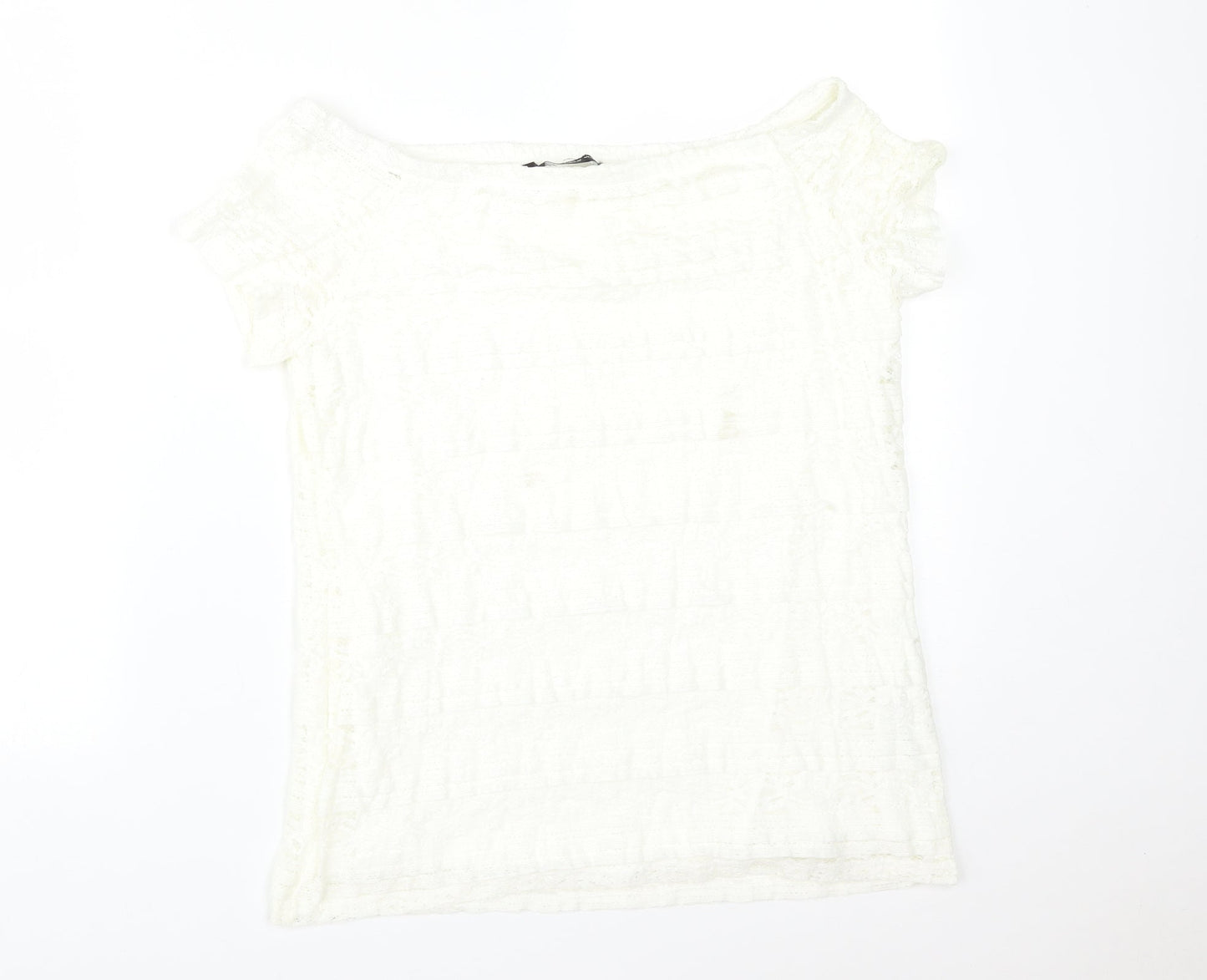 Preworn Womens White Floral  Basic T-Shirt Size 14