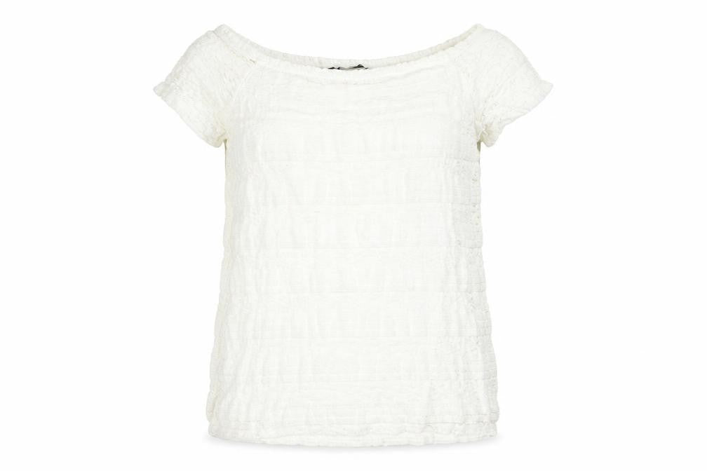 Preworn Womens White Floral  Basic T-Shirt Size 14