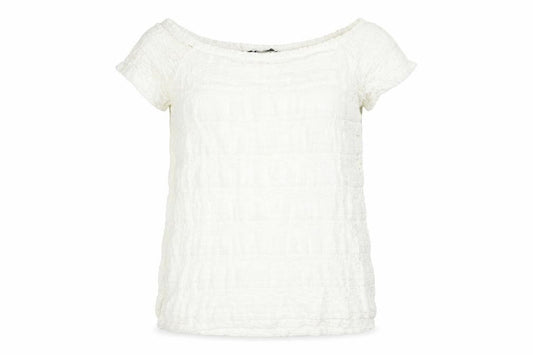 Preworn Womens White Floral  Basic T-Shirt Size 14