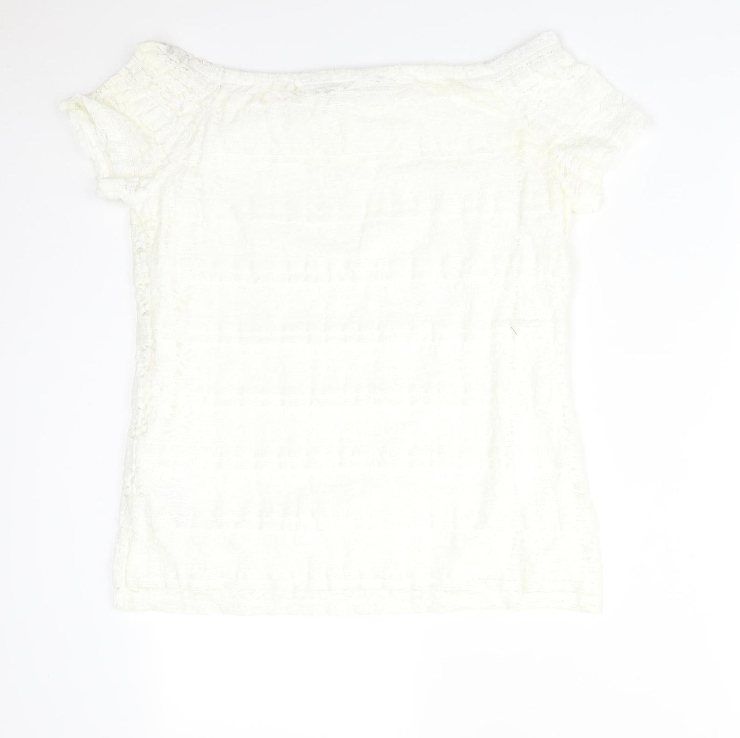 Preworn Womens White Floral  Basic T-Shirt Size 14