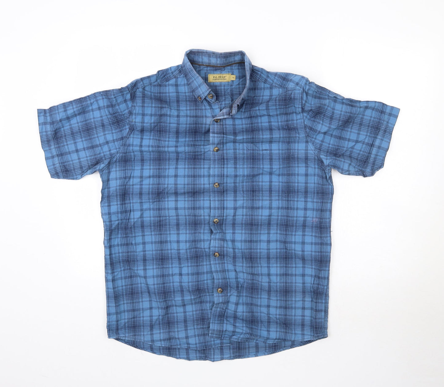 P.G. Field Mens Blue Plaid   Button-Up Size M