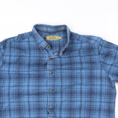 Preloved P.G. Field Mens Blue Plaid   Button-Up Size M - Detail