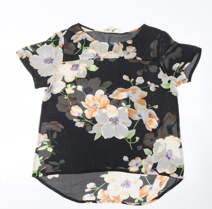 Urmonda Womens Black Floral  Basic Blouse Size 14