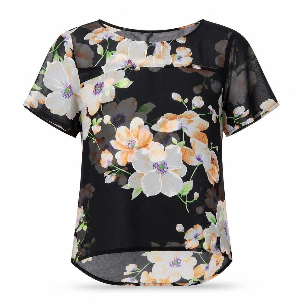 Urmonda Womens Black Floral  Basic Blouse Size 14